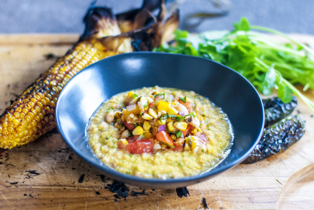 Smokey Corn Gazpacho with Grilled Corn Salsa - The Two Bananas